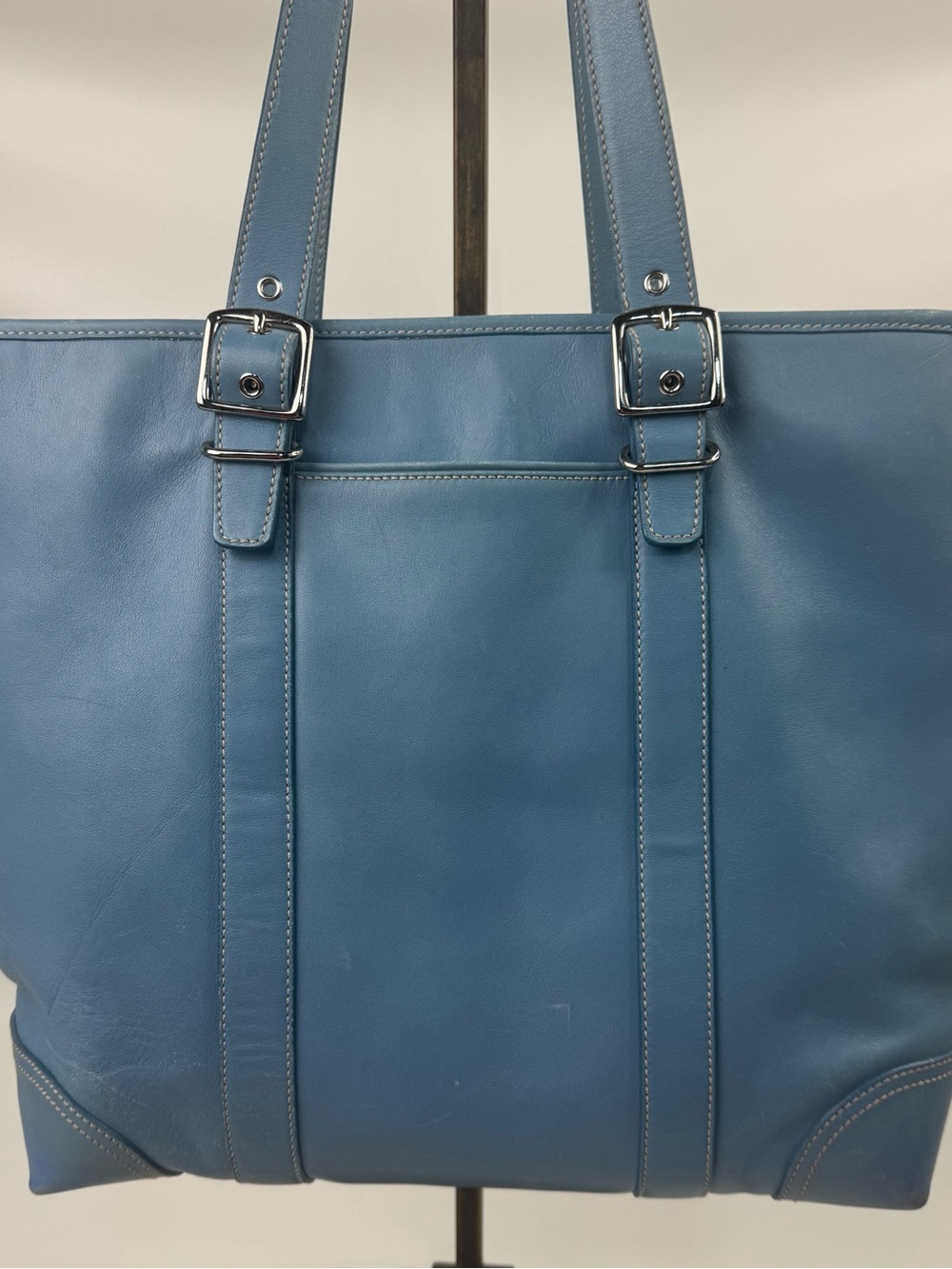 Vintage Coach Blue Leather Tote bag Silver Hardware Signature C lined DO4F-6491